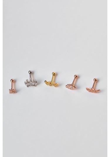 Çelik Gold-rodyum Kaplama Çelik Tragus 5'li Küpe Kombin3