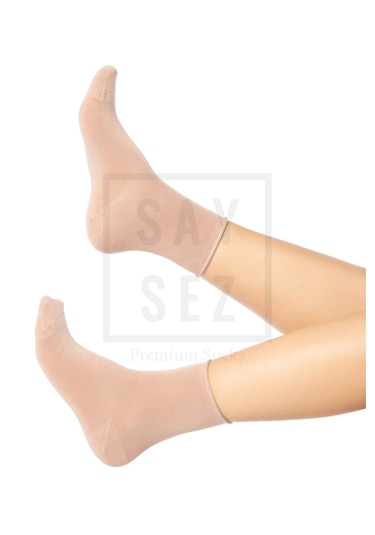 Bambu Kadın Lastiksiz Bej Soket Dikişsiz Premium Çorap 3'lü Pkt Bej