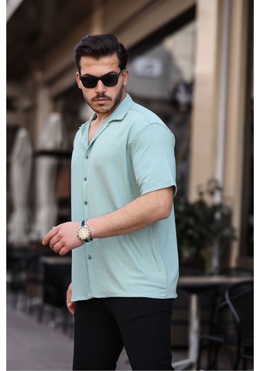 Tex Republic Erkek Gri Oversize Yazlık Bürümcük Gömlek Gri