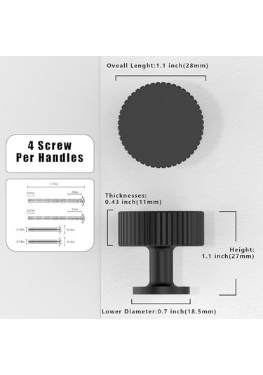 Yifomall 10 Adet Siyah Tek Delikli Yuvarlak Dolap Çubuğu, Çekmecelik Ve Gardırop Kapısı Kolu Siyah