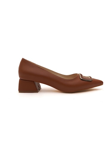 Scenic Taba Tokalı 4cm Sivri Burun Topuklu Ayakkabı Taba