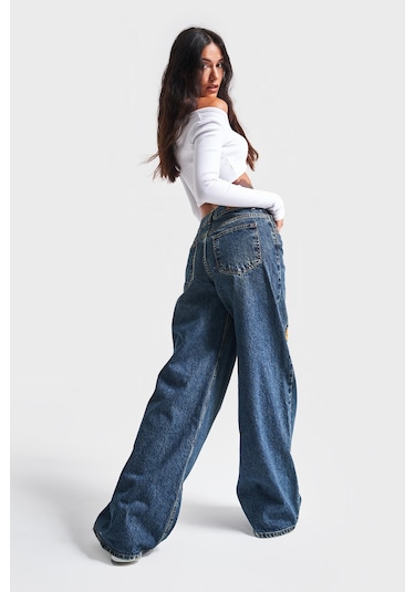 Itsbasic Kadın T.kot Rengi Nakışlı Tasarım Palazzo Fit Denim Jean Kırmızı