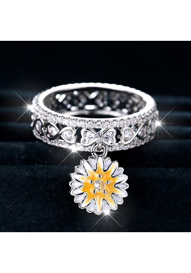 Sevimli Emaye Papatya Çiçek Yüzükler Kadınlar Kızlar İçin Trendy Hollow Yay Nişan Yüzüğü Düğün Bildirimi Takı Hediye 7 Çok Renkli
