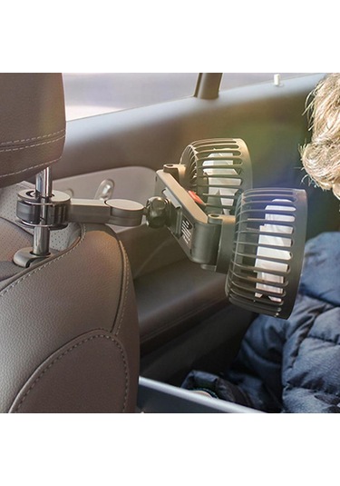 Seametal 3 Vitesli Araba Koltuğu Arka Soğutma Fanı Usb Şarj Çift Kafa Fan 360 Derece Rotasyon Boyun Soğutucu Yaz Araba Aksesuarları