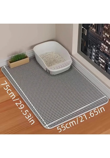 Hightower Gri Çift Katmanlı Eva Kedi Kumu Matı, Su Geçirmez Petek Tabanlı Kaymaz Tüy