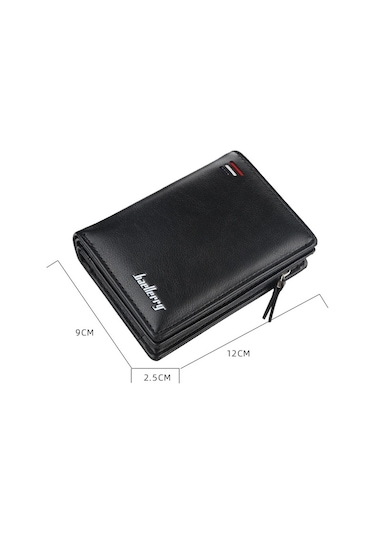 Baellerry D3216 Erkek Kısa Dikey Çoklu Kart Çıtçıt Bozuk Para Cüzdanı Siyah