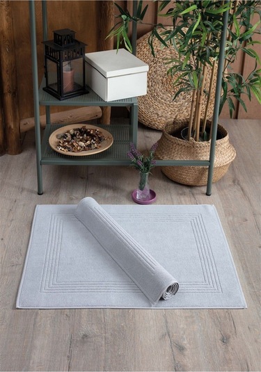 2'li Ayak Havlusu Seti-çerçeveli & %100 Pamuk Havlu Takımı Gri