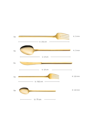 Emsan Lora Parlak Gold 60 Parça 12 Kişilik Çatal Kaşık Bıçak Takımı Gold