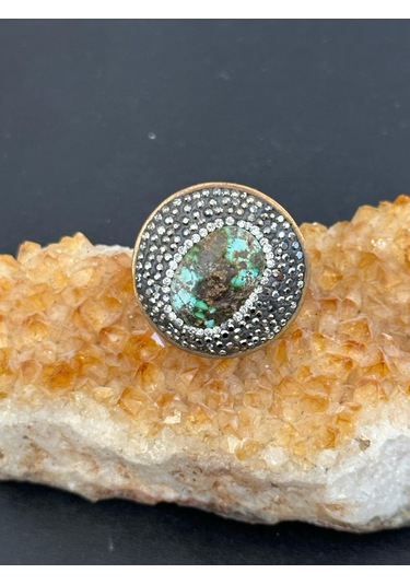 Aysesa Otantik Doğal Turkuaz Zirkon Ve Markazit Taşlı Kadın Gümüş Yüzük
