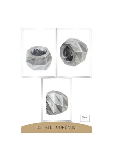 Çiçek Saksısı Dekoratif Kaktüs Saksı 1 Adet Dönen Poly Model - Gümüş Eskitme