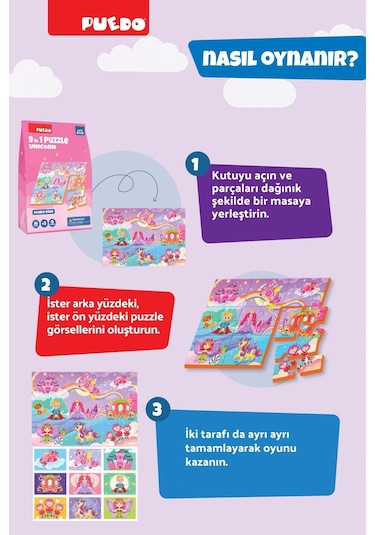 Puedo 36 Parça 9in1 Çift Taraflı Puzzle - Unicorn