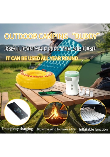 Geeksen Kamp Ve Acil Durumlar İçin Şarjlı Çok Fonksiyonlu Şişirme Pompası - Işık Ve Powerbank Özellikli