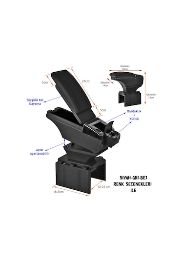 Sürgülü Kolçak Kol Dayama Bardaklık Ve Küllüklü Siyah-Gri-Bej