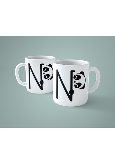 N Harfi Panda Alfabe Baskılı Kupa Bardak