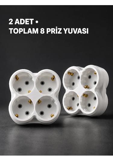 Duvar Tipi 4 Çıkışlı Priz Çoğaltıcı Kablosuz Kompakt Tasarım 2 Adet 1