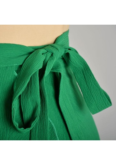 Yaz Kravat Yüksek Bel Düz Renk Fırfırlı Kısa Yarım Vücut Etek Yeşil