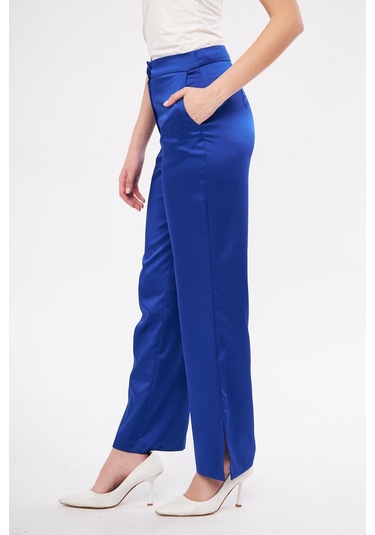 Kuşaklı Saten Takım Saks Saks