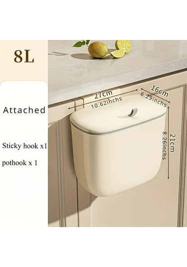 Honeybeeshop Duvar Montajlı Mutfak Çöp Kutusu Dolap Kapısı Asma Gıda Atık Sepeti 12l Kakao Kremalı Puding Mint
