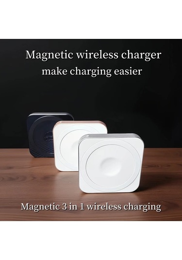 Honeybeeshop Altın Mini 3ü 1 Arada Manyetik Kablosuz Şarj Cihazı Çift Arayüz 15w Hızlı Şarj Ios Android Uyumlu Akıllı Saat Telefon Metal Kancalı Tasarım
