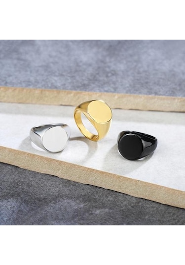 Retro Yüzük Saf Renk Cilalı Titanyum Çelik Yuvarlak Yüzey Basit Stil Çok Siyah