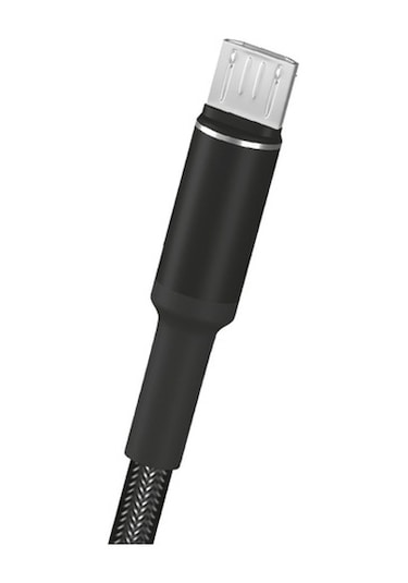 Fitplus Round Rs-201 Micro Usb Data/Şarj Kablosu 3A 2M Örgü Siyah