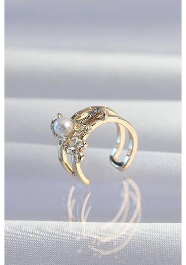Pirinç Gold Renk İncili Ahtapot Earcuff Küpe Altın