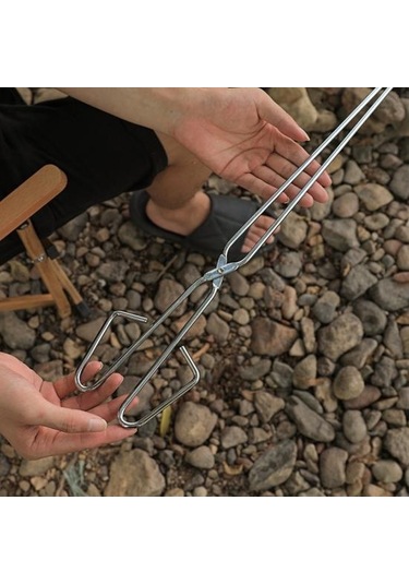 Kömür Maşası Emek Tasarrufu Kolay Kullanım Paslanmaz Çelik Uzatma Kolu Dış Mekan İçin Taşınabilir Yangın Klipsi Gümüş