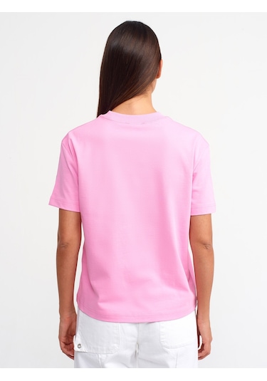 Dilvin Dekoratif Dikişli Bisiklet Yaka Tshirt 101a30312 Pembe