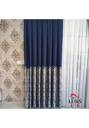 Lüks Lacivert Fon Pano Perde Sık Pile Tek Kanat-modern House 215 Lacivert
