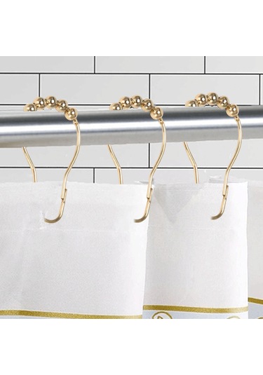 Kolay Kurulum Paslanmaz Duş Perdesi Kancaları Sürtünmesiz Paslanmaz Çelik - Duş Perdesi Çubukları İçin Kolay Kayan Duş Halkaları Cilalı Altın 12 Kanca Seti Altın