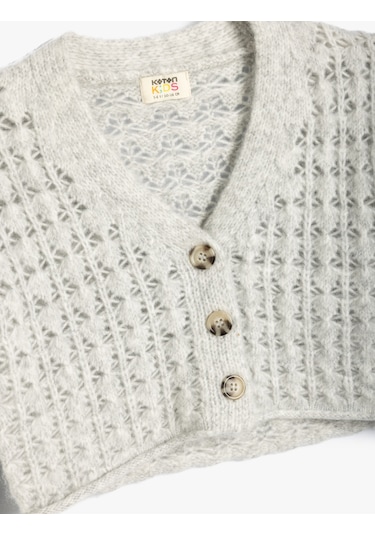 Koton Ajurlu Hırka V Yaka Gri 5wkg90019at Gri