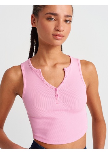 Dilvin 20844 Önü Düğmeli Top-açık Pembe Açık Pembe