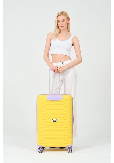 Keo-plus Sarı-lila Orta Boy Silikon Kırılmaz Pp Valiz Siyah