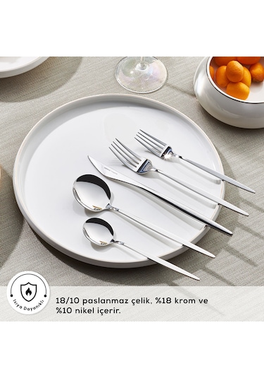 Karaca Porto 30 Parça 6 Kişilik Çatal Kaşık Bıçak Takımı Platin GÜmüş