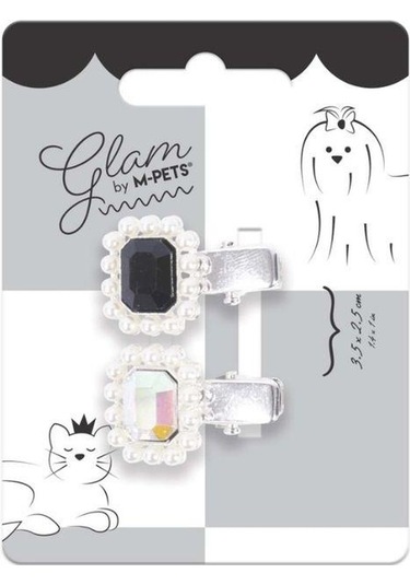 M-pets Glam Taşlı İncili Kedi Ve Köpekler İçin Aksesuar Toka Siyah Gri Pembe