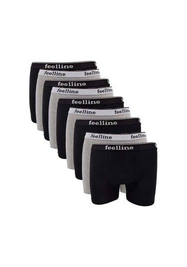 9 Adet Feelline Siyah Ve Gri Pamuklu Doğal Likralı Erkek Boxer Karışık Çok Renkli