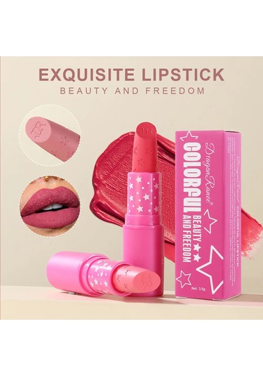 9 Renk Su Geçirmez Gül Kırmızı Kadife Mat Ruj Nemlendirici Uzun Ömürlü Yıldız 09 Pembe