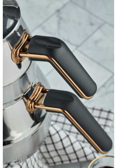 Everest 18/10 Paslanmaz Çelik Aile Boy Çaydanlık 1,40 L Demlik 2,75 L Alt Hazne Siyah