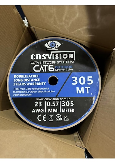Cat6 305 Metre Dış Ortam 0,57mm Çift Ceketli Çift Katman Outdoor Cat6 Kablo 305mt Kutu