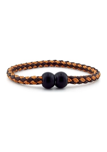 Solfera Siyah Top Metal Kahve Taba Örgü Deri Erkek Bileklik M034F Çok Renkli