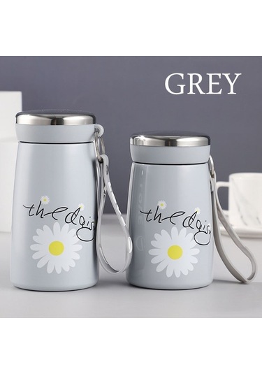 Shun Sevimli Papatya Desenli Paslanmaz Çelik Termos Bardak Dzcp-1 - Taşınabilir Mini Su Şişesi Gri Gri
