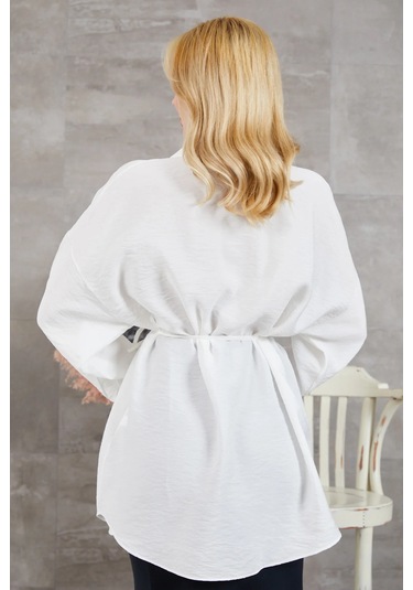 İp Kemerli Gömlek Ekru