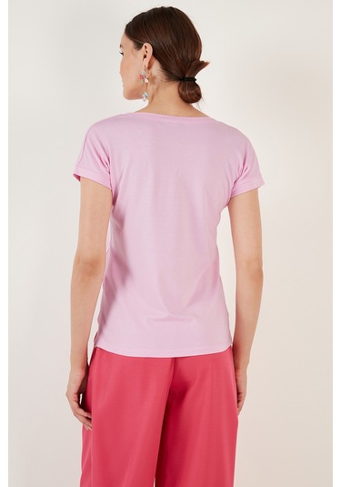 Lela V Yaka Rahat Kesim Yırtmaçlı Bayan Bluz 5862000 Toz Pembe