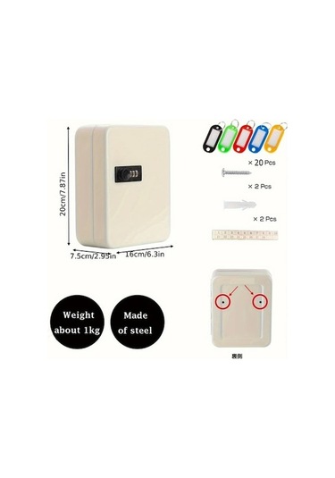 Fastbuy Dream011 Beyaz Duvara Monte Anahtarlık Kutusu 20 Kilitli Güvenli Metal Anahtar Saklama Beyaz Ev Dekorasyonu Beyaz