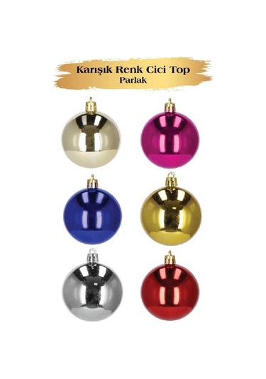 Yılbaşı Top Süs 4 Cm 6 Parça Parlak Mix 3630