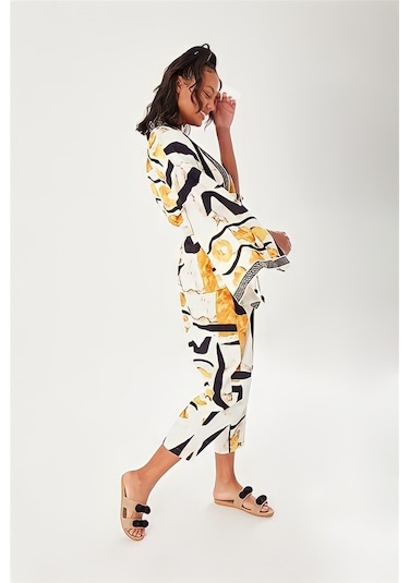 Batik Desenli Kimono Ekru