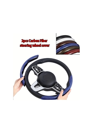 Chuangyinshop Siyah 2 Adet Karbon Fiber Direksiyon Kılıfı Evrensel Snap On Tasarım Sürüş Keyfini Artırır Siyah