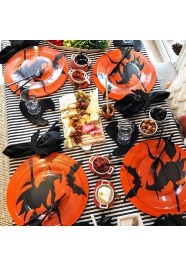 Halloween Cadısı Ahşap Supla - Amerikan Servis - Tabak Altı Çok Renkli