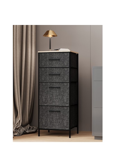 Çok Amaçlı Dolap 4 Çekmeceli Komodin Sehpa Füme 1611