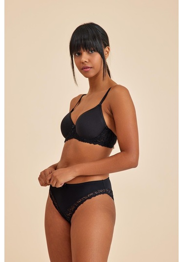 Victoria Siyah Balenli Dantelli Dolgusuz Toparlayıcı Balkonet Sütyen siyah